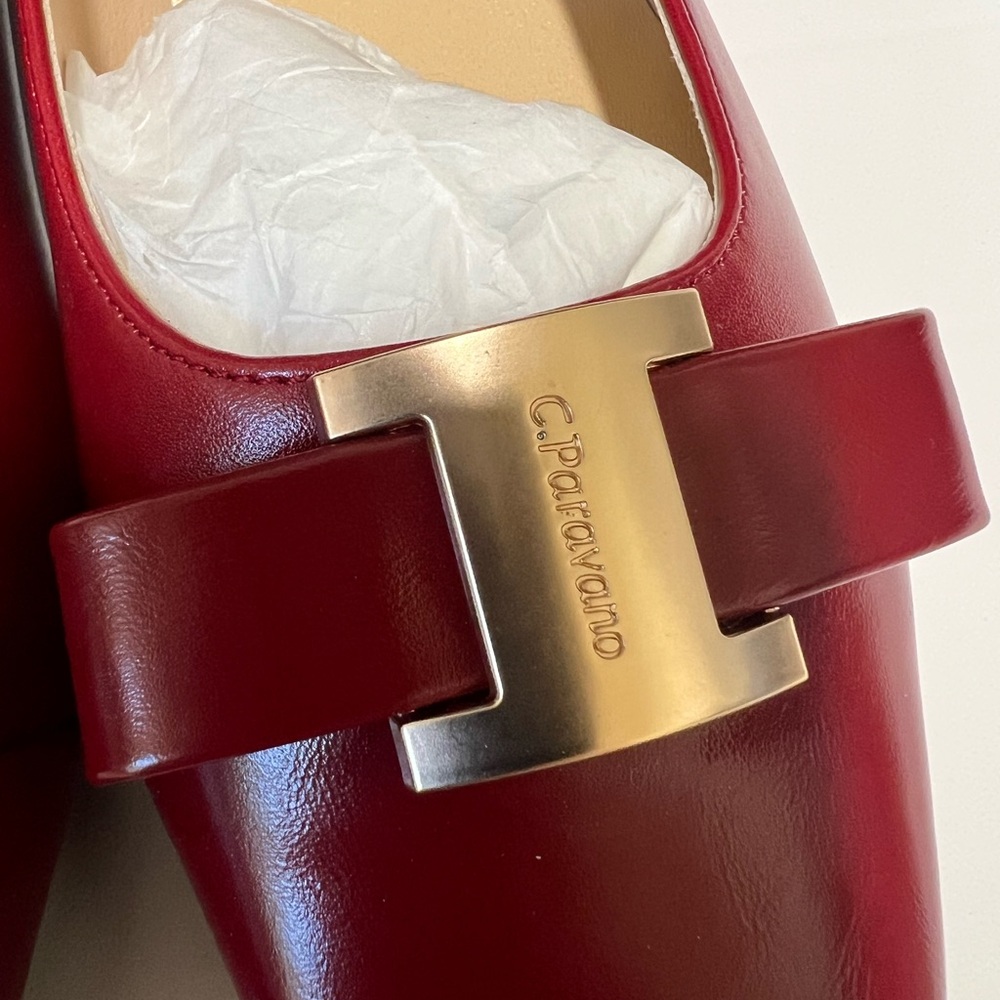 C. Paravano Red Leather Flats with Gold Detail - Picture 4 of 8